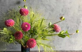 Dahlias & Explosion Grass Arrangement, photo by Flowers with Emily