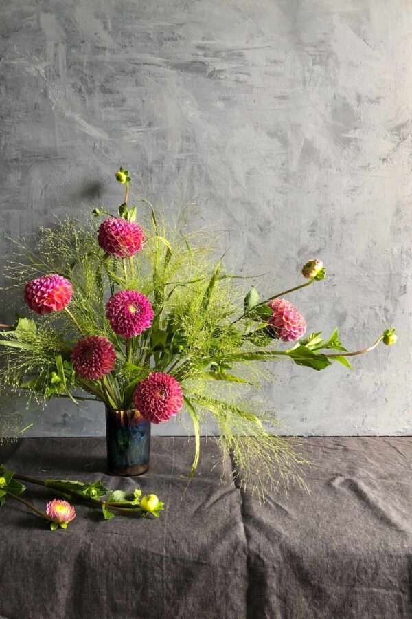 Dahlias & Explosion Grass Arrangement, photo by Flowers with Emily