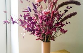 Pink Purple Dried Flower Arrangement in Window Light